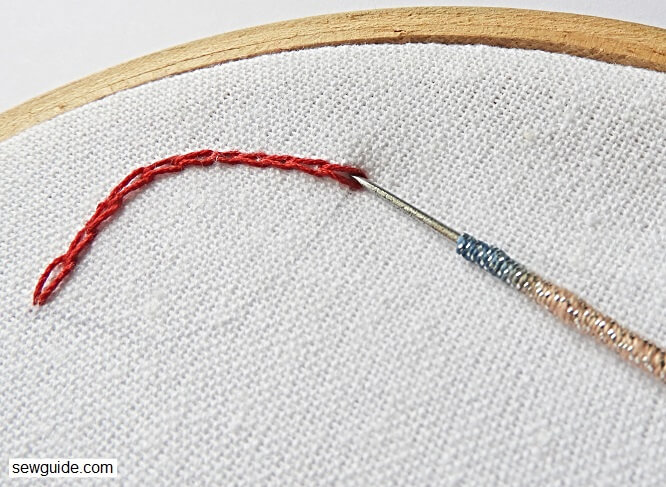 A single line of stitches made with the tambour embroidery technique