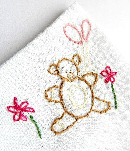  baby bear embroidered with outline stitches is good for baby clothes