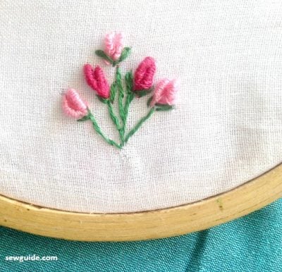 rose buds made with bullion stitch