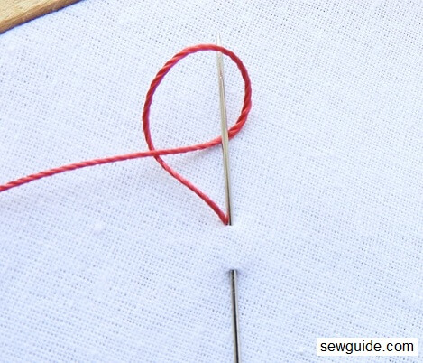 insert the needle through the loop