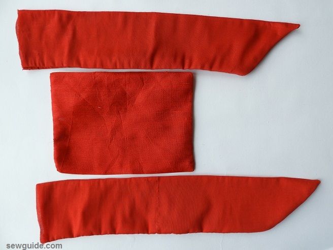 christmas bow tying - stitch the tail part pieces together and bring them rightside out