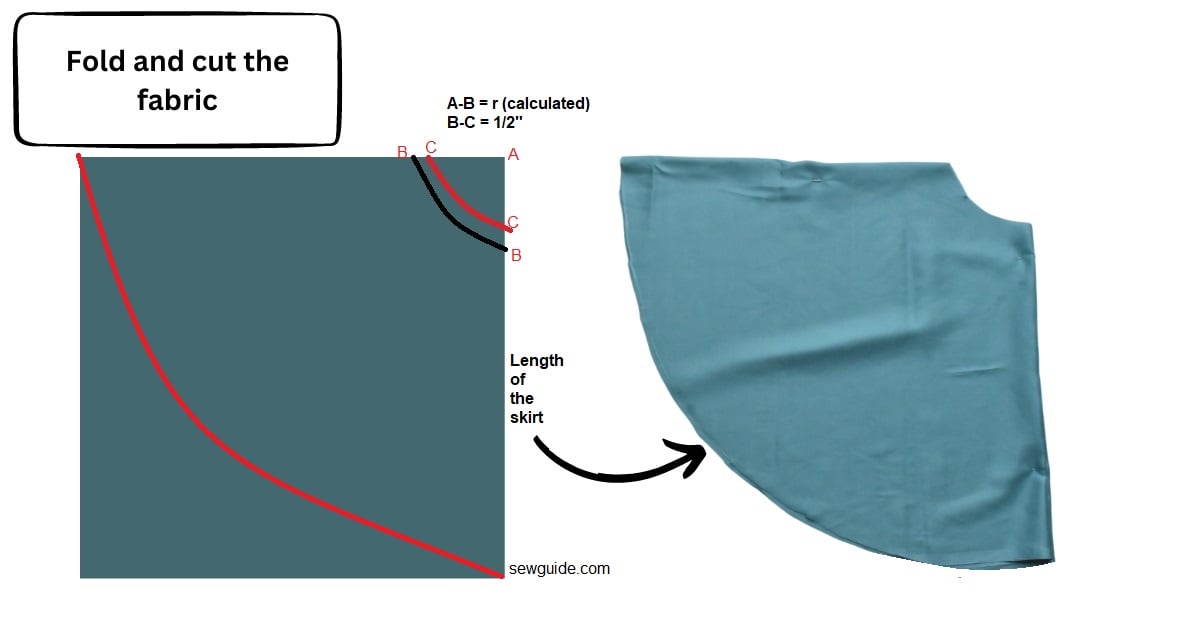 folding and cutting fabric for the full circle skirt