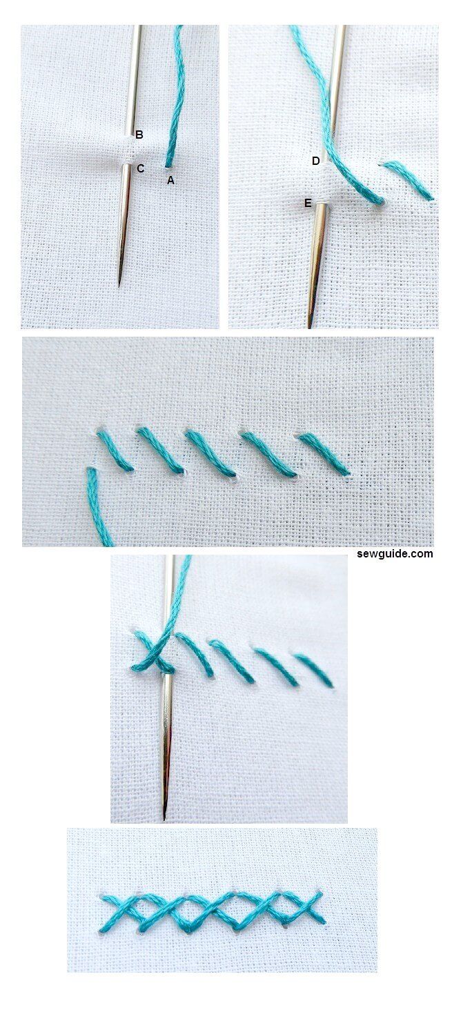  steps to make a cross stitch - diagonal stitches are made and then they are corssed
