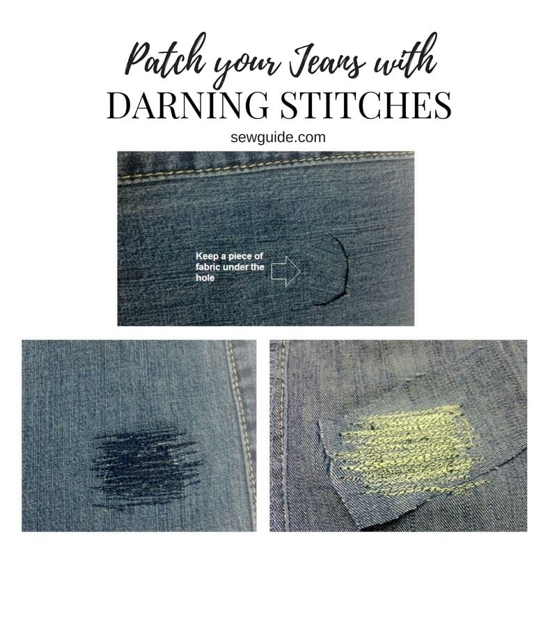 darning stitches over patch