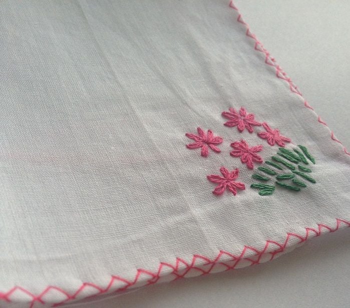 flower embroidered on a handkerchief