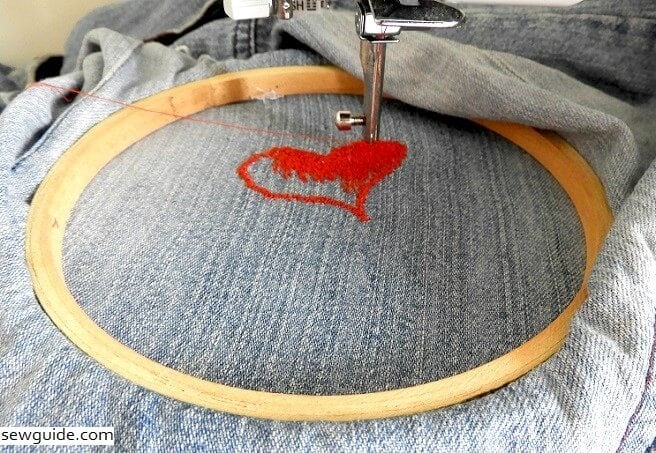 Start stitching inside the desing with free motion stitches