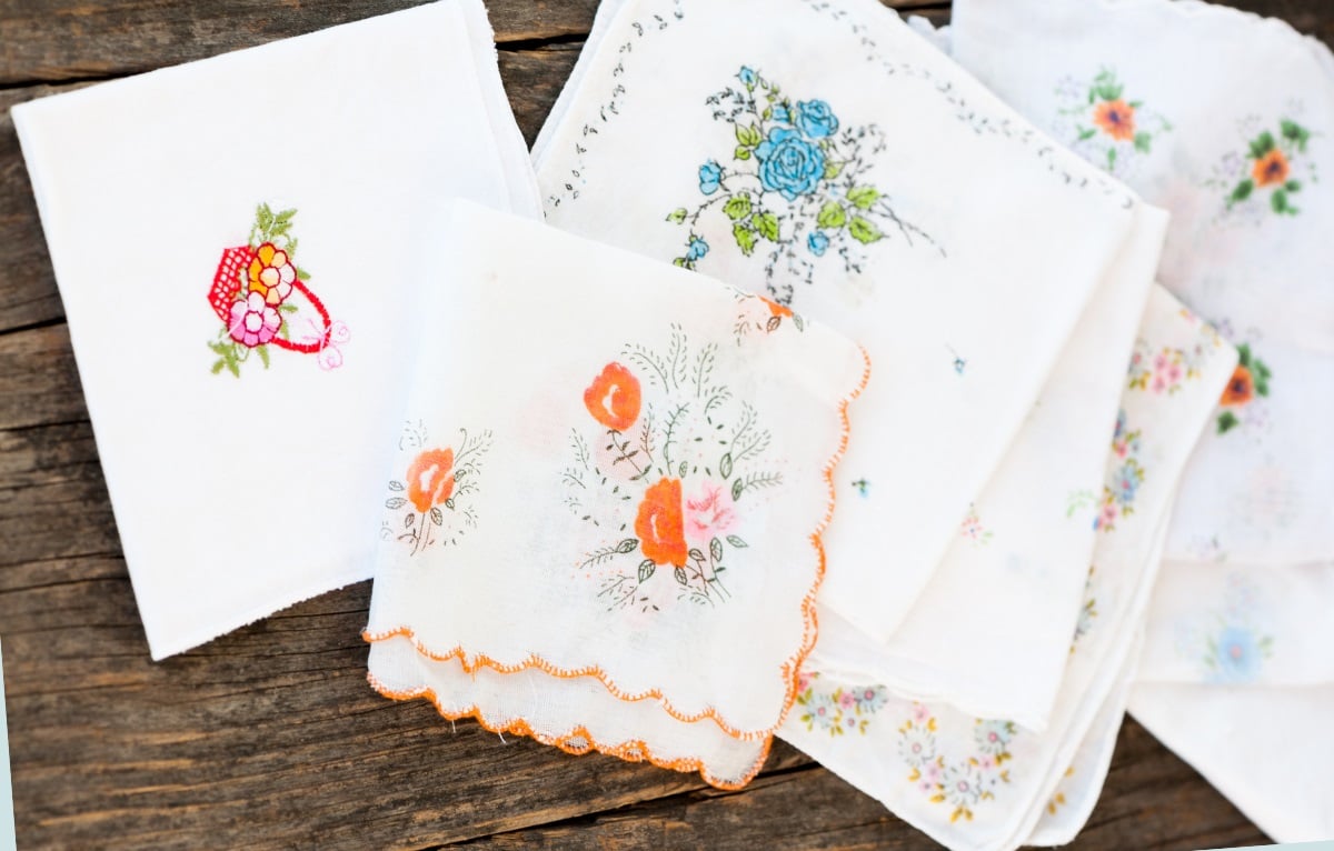 embroidered handkerchief.