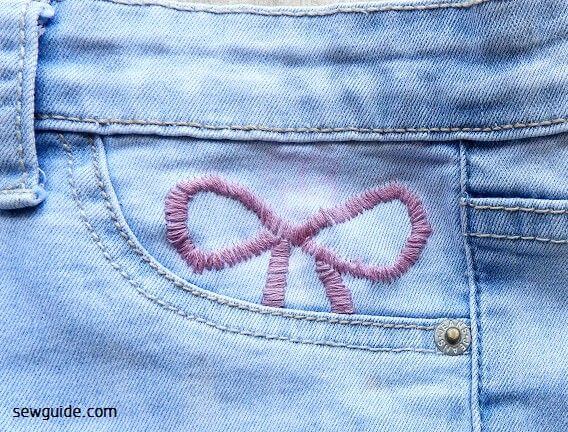 make bow embroidery on the denim
