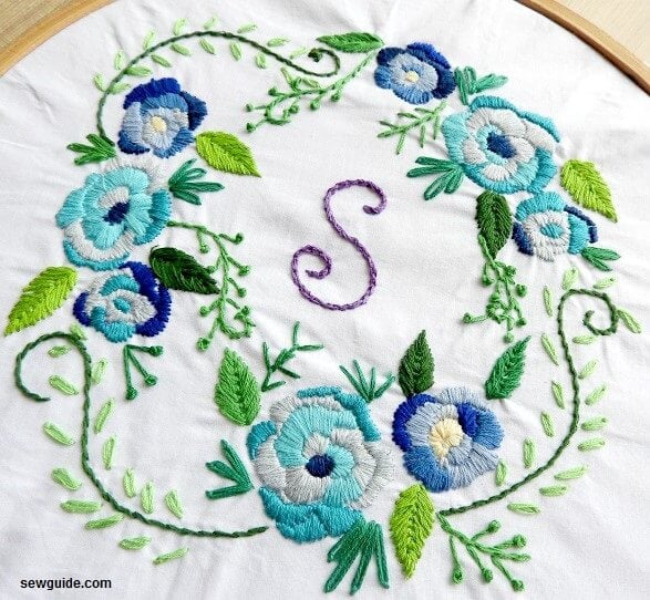embroider flowers with the letters