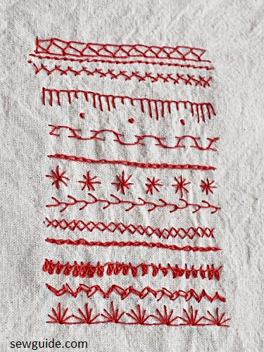 embroidery stitches used in an embroidery sampler