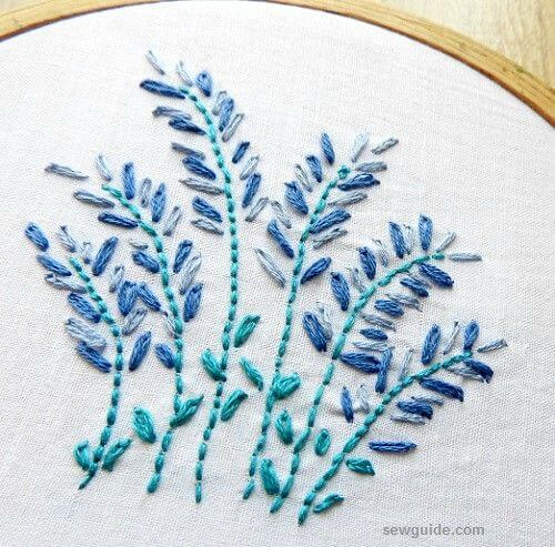 back stitch outlines the stalks and the leaves are made in lazy daisy stitch