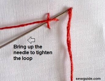 cross the first straight stitch