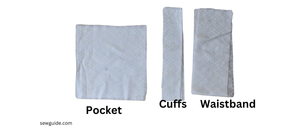 pocket pieces,, cuffs and waistband