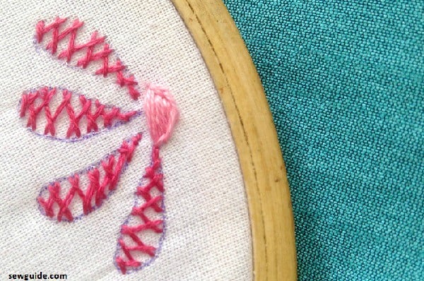 herringbone stitch filling embroidery flowers