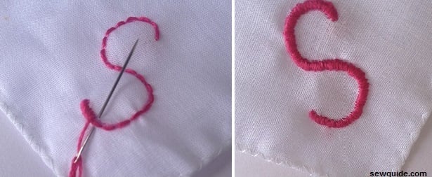 satin stitch embroidered letter S