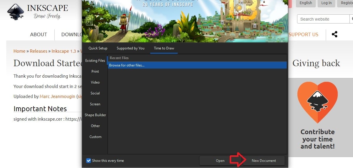 new document window inkscape