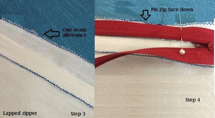 pin the zipper face down