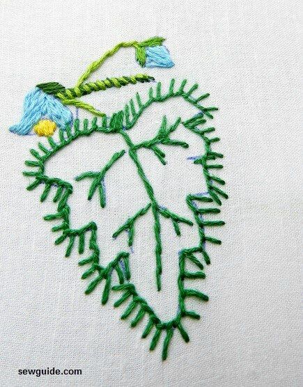 leaf embroidery with blanket stitch