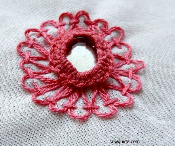 running stitch is made and then it is threaded with embroidery floss