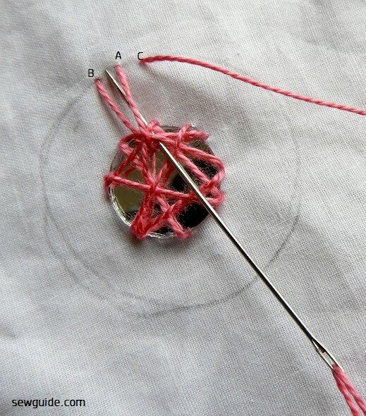 Make straight stitches over the stitches over the mirror