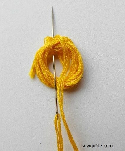 Start making blanket stitches around the coiled floss