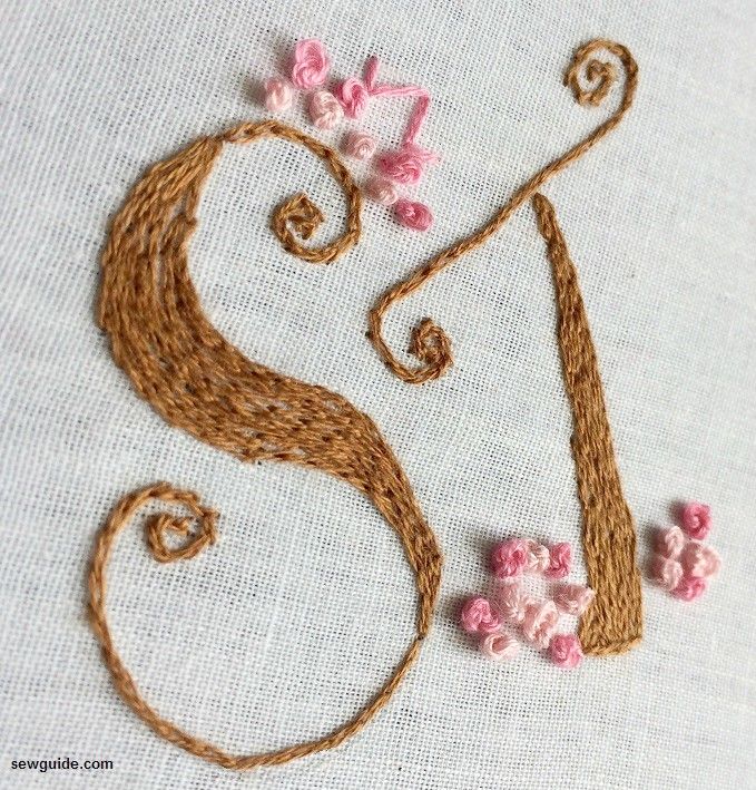 Outline stitched embroidered letter S