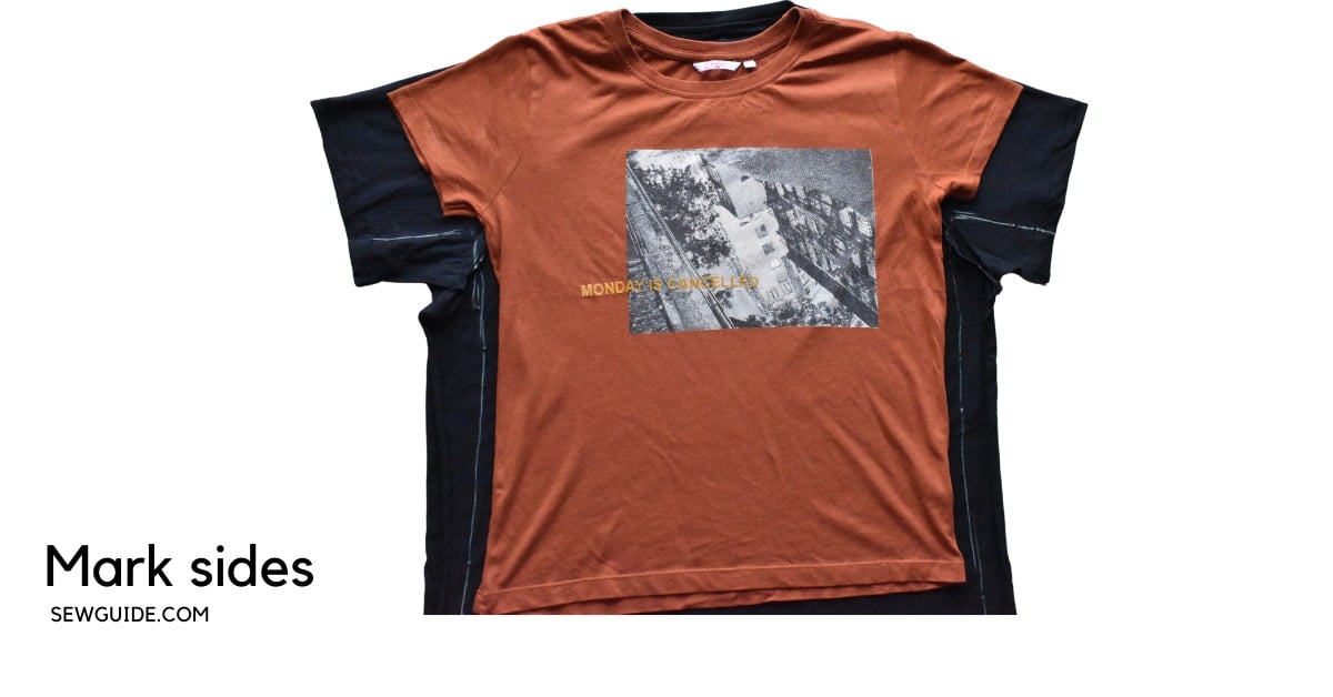 Mark the sides for the reshaping on the baggy tshirt