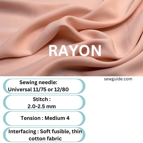 sewing needle, stitches and interfacing chart for rayon