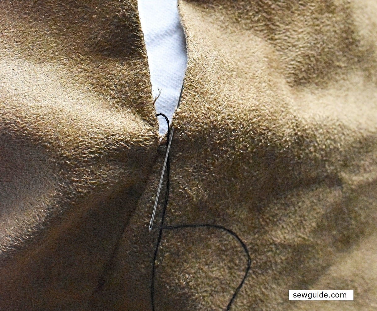 stitches made along the folds to close the seam edges