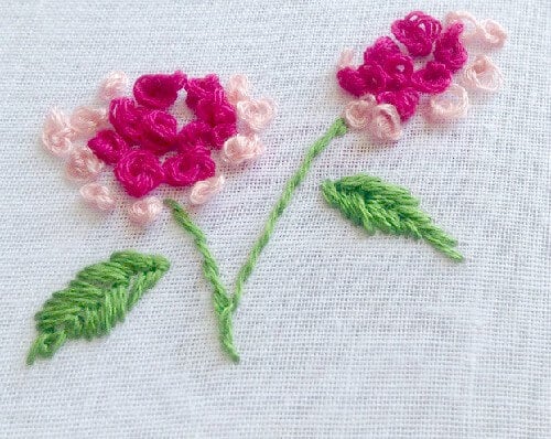 Roses embroidered with french knots inside