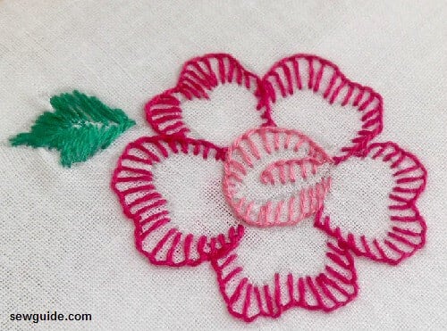 Blanket stitches used to embroider outline of the rose petals 