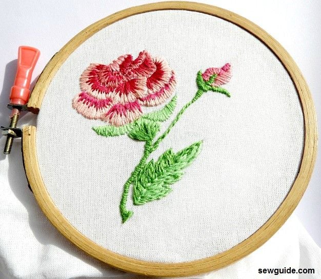 embroidery rose design filled with long and short stitches