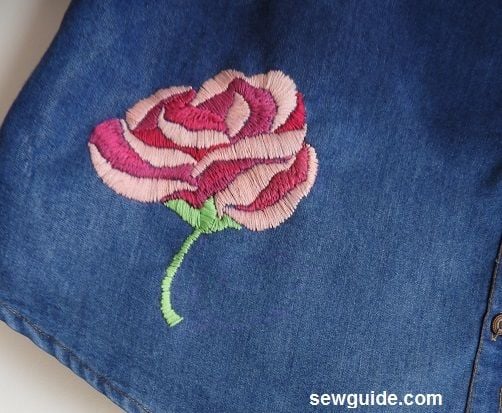 rose flower embroidered with satin stitches