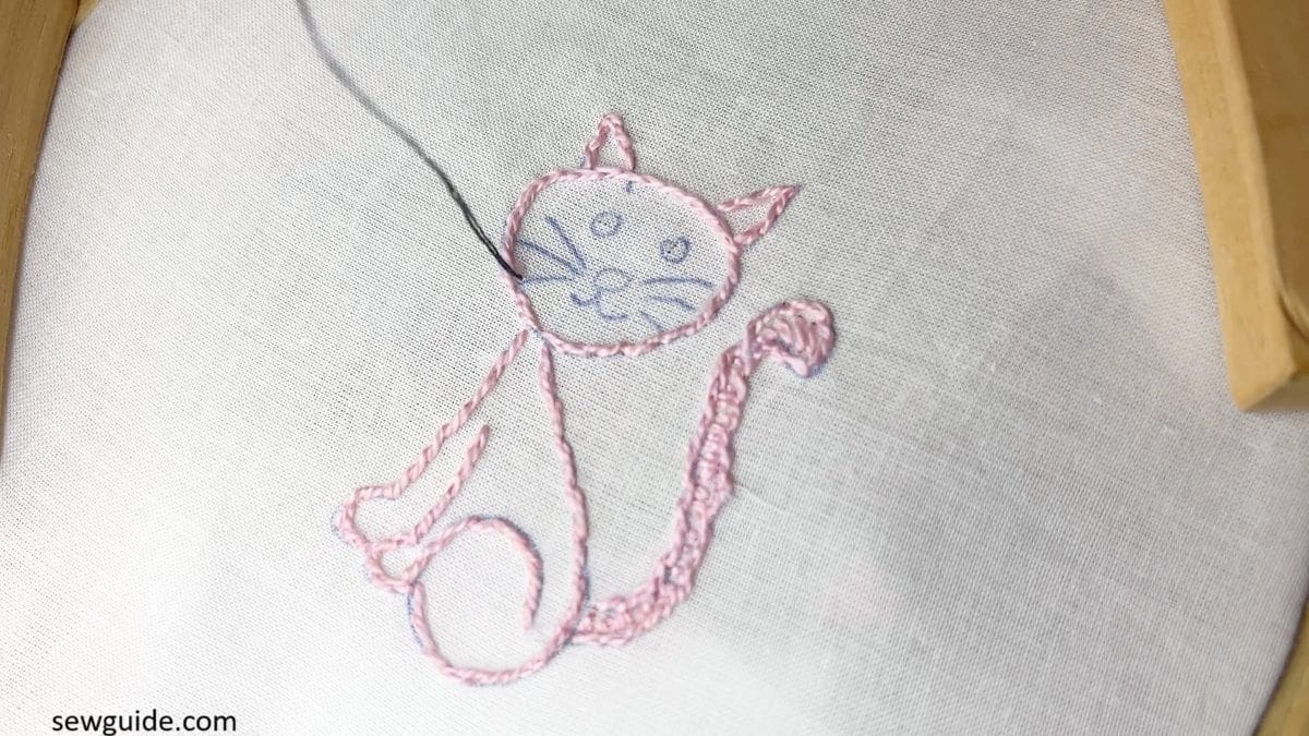 Bring up the needle at the start of the design line