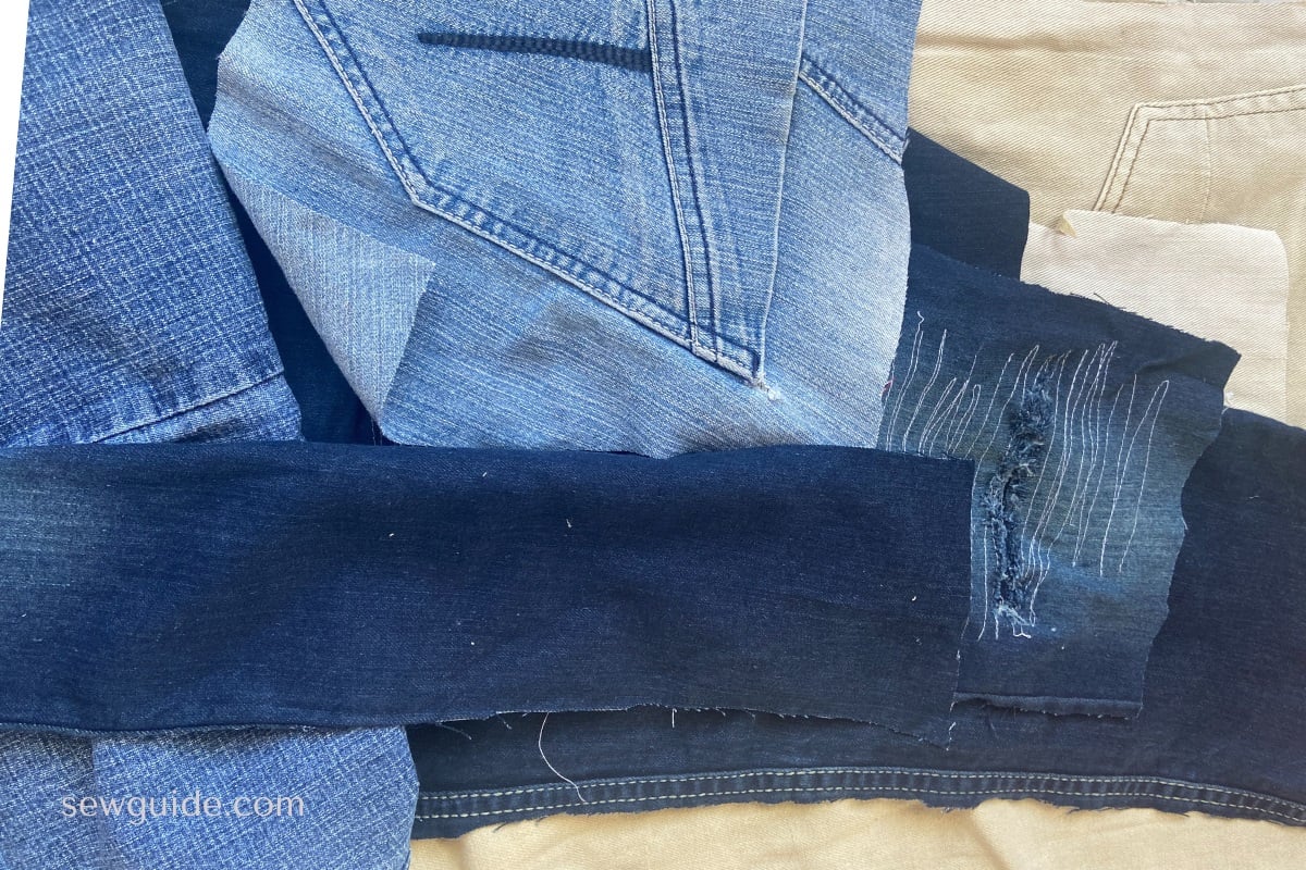 patchwork pieces cut out from old jeans
