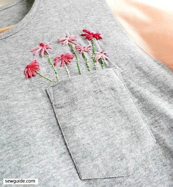 flowers embroidered on tshirts - above pocket