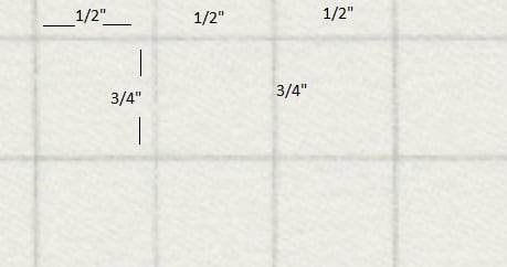 1/2 inch apart rows which are 3/4 inches apart in height