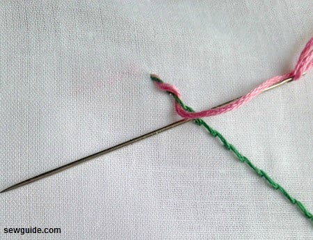 wrap thread over the stitches to form the whipped stem stitch