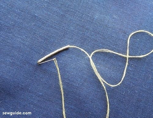 zardosi stitching thread inserted through the needle