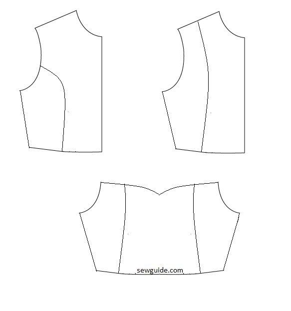 princess seams - from shoulder, from armysce, from the top edge