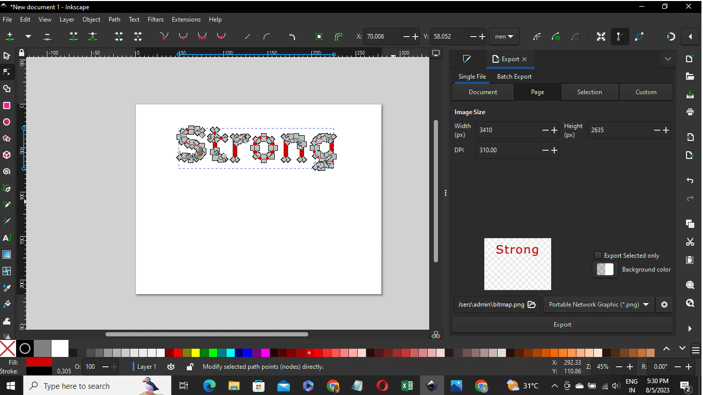 nodes over each letter